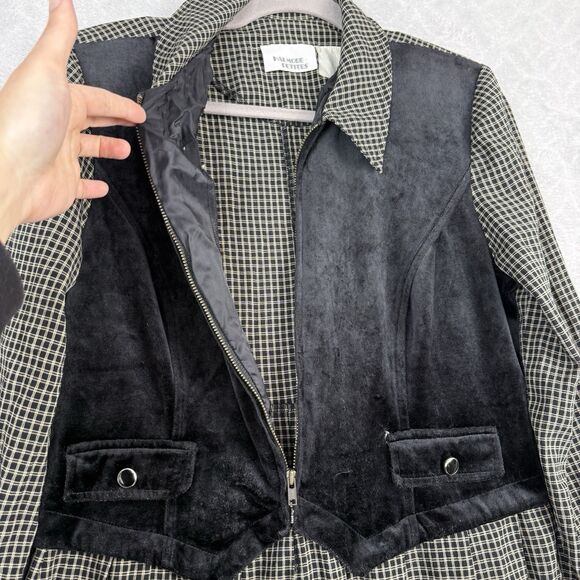 Vtg Shirt Dress Petite Large Black Tan Velvet Vest Grunge Cottage Modest 80s 90s - Picture 3 of 14